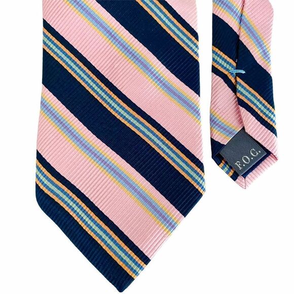 Forsyth of Canada Striped Pink Navy Silk Tie - Picture 1 of 3